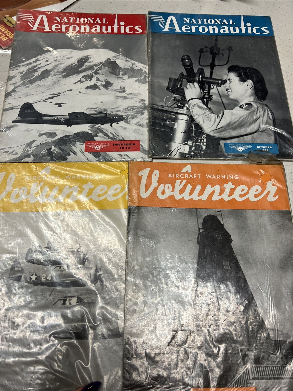 Vintage Lot 4 Aircraft Aeronautics Aircraft Warning Volunteer 1942-1943 Magazine0