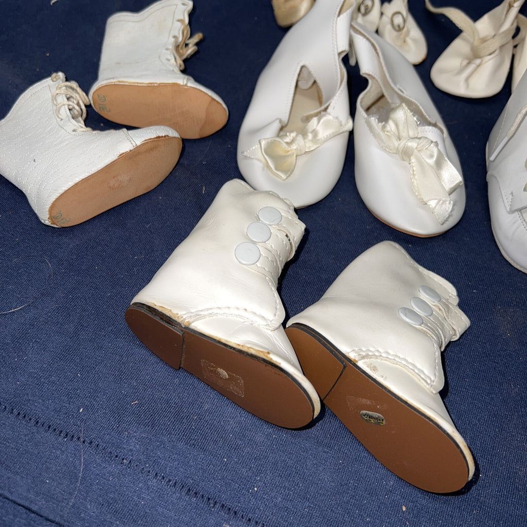Lot of 7 White / Beige Antique Vintage Doll Shoes Various Size and Condition1