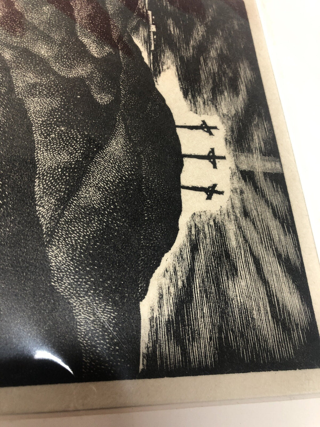 GEORGE BARFORD Crucifixion 6.5" x 5" Woodblock 1938 Modernism Black & White3