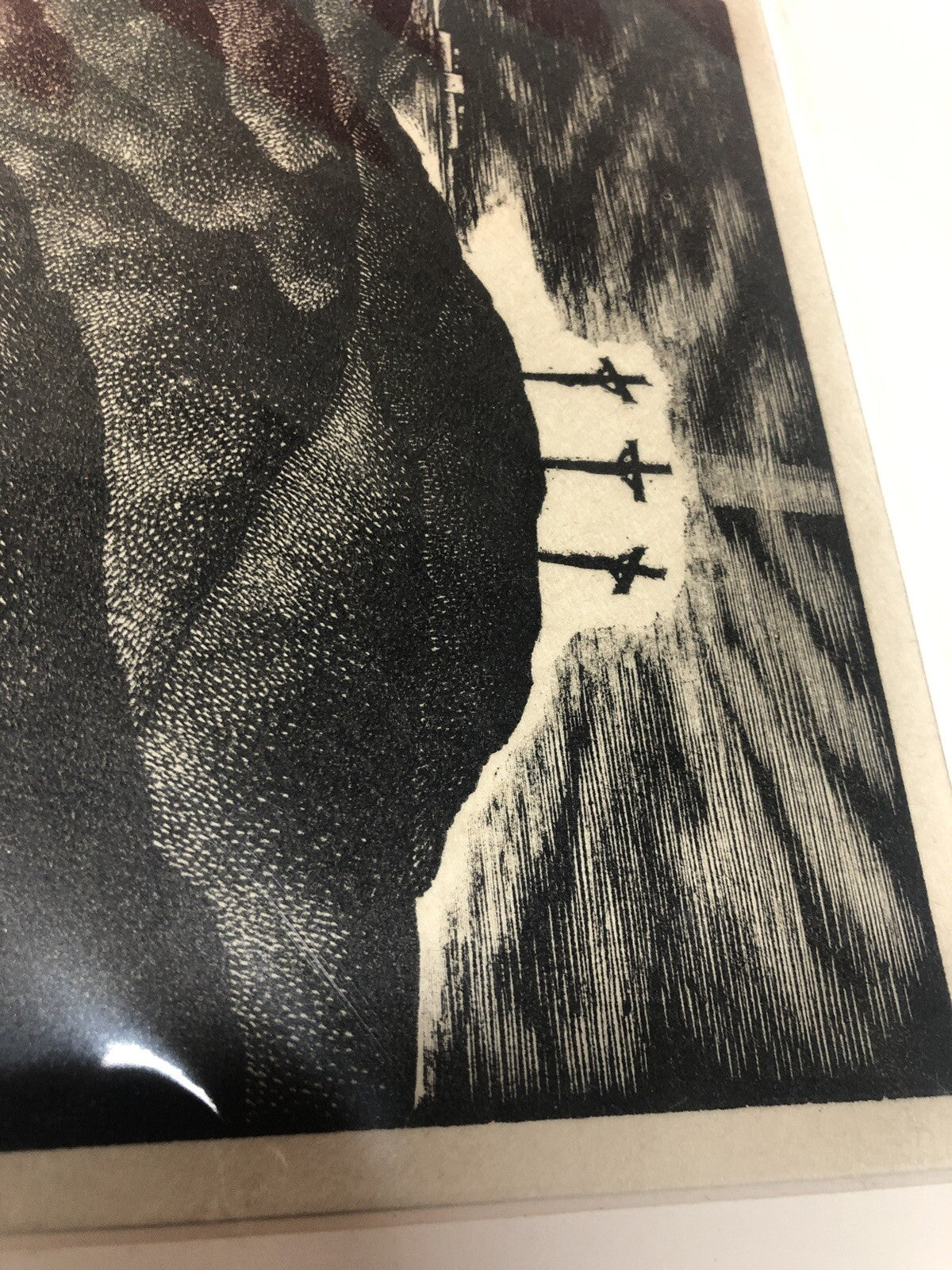 GEORGE BARFORD Crucifixion 6.5" x 5" Woodblock 1938 Modernism Black & White3