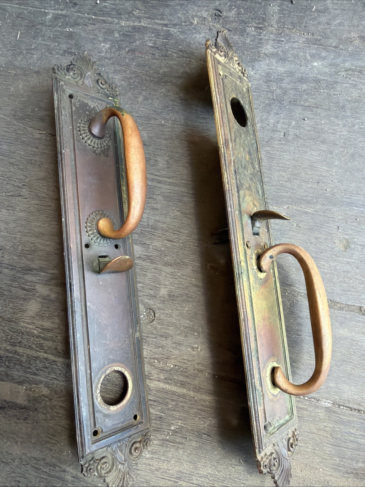 Vintage 2pc Architectural Salvage Brass Baroque Door Handle Pulls 27” x 3”0