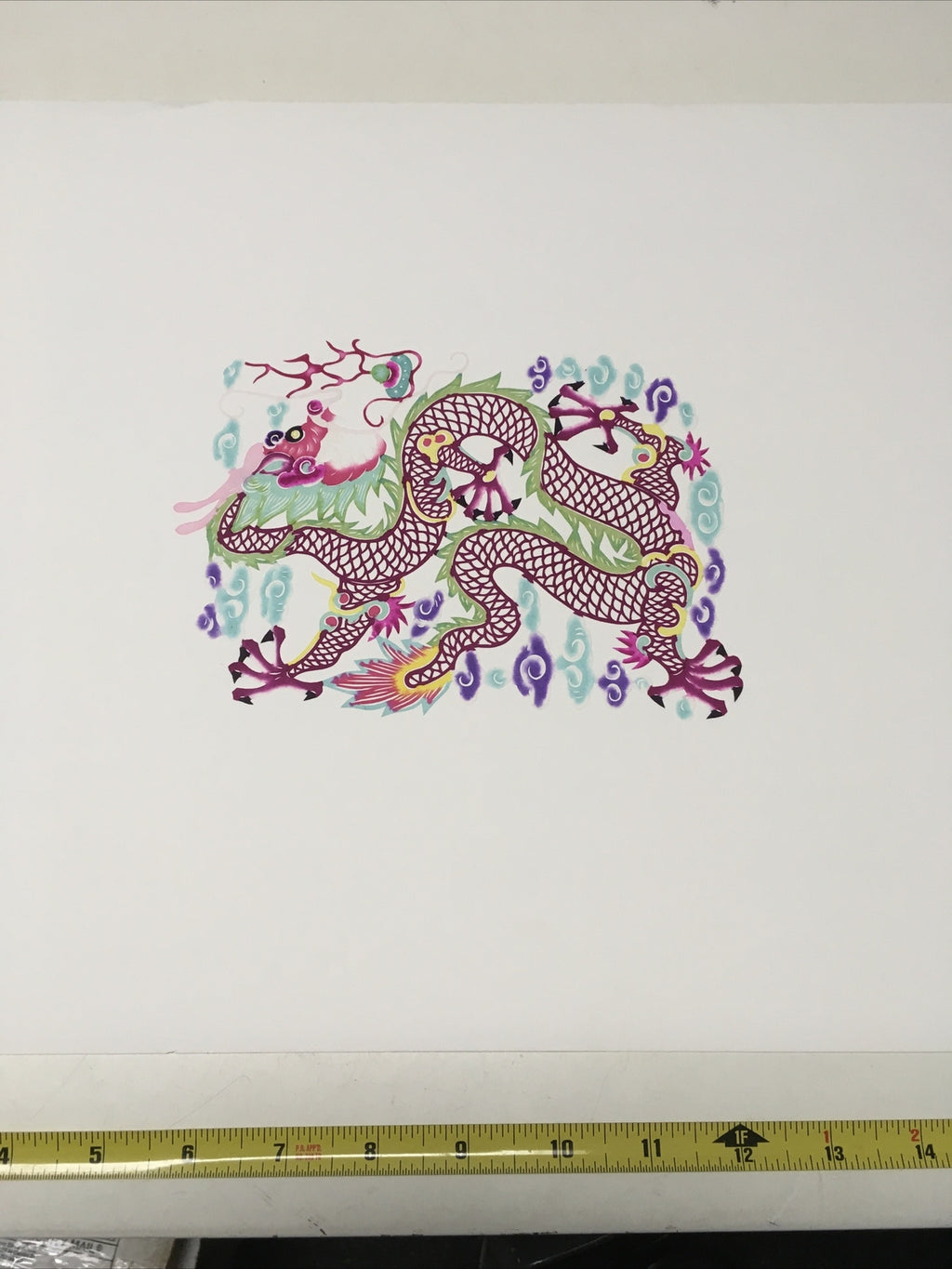 Antique Chinese paper cut detailed Hand Colored Dragon/Long With Pearl3