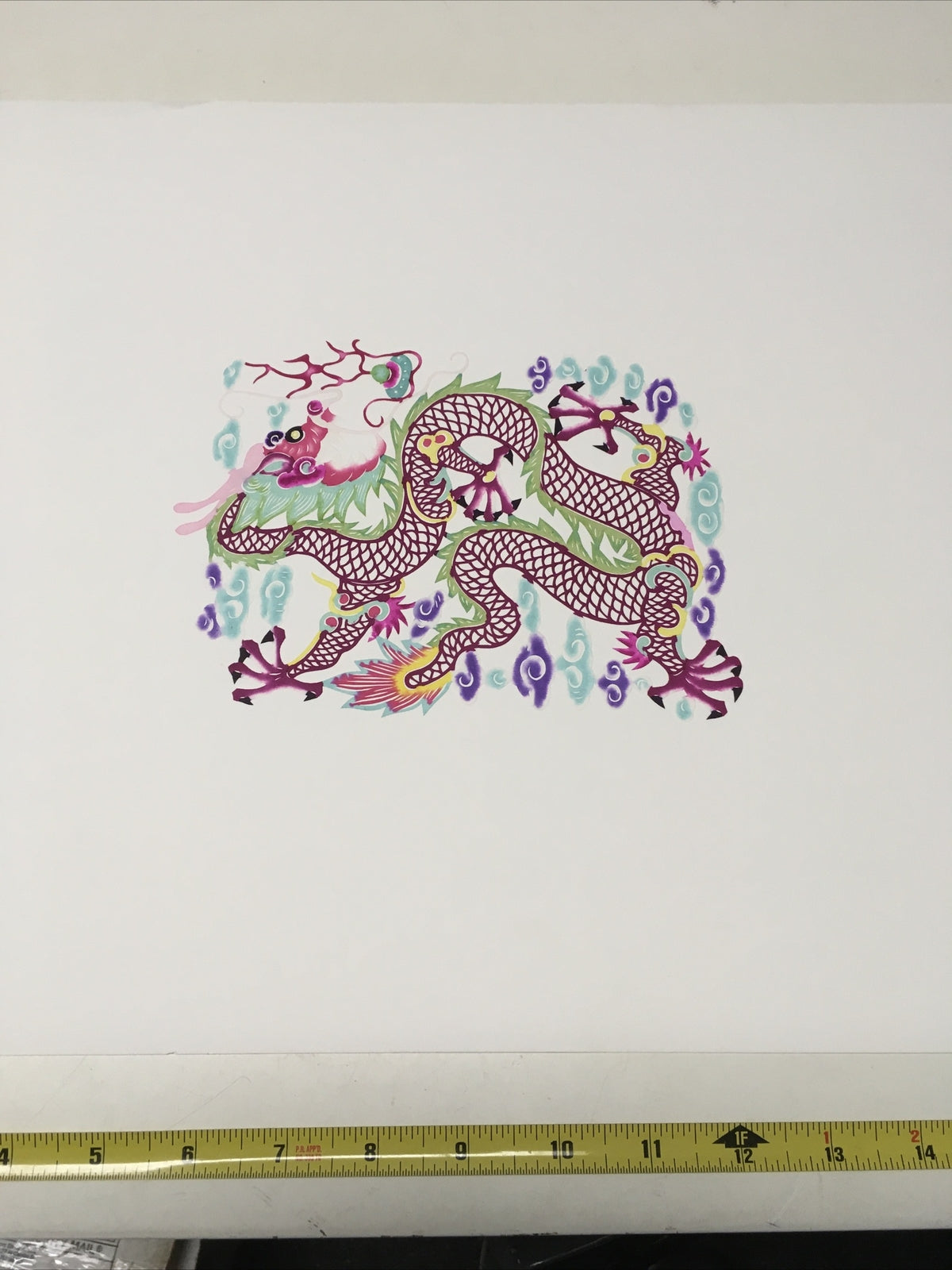 Antique Chinese paper cut detailed Hand Colored Dragon/Long With Pearl3