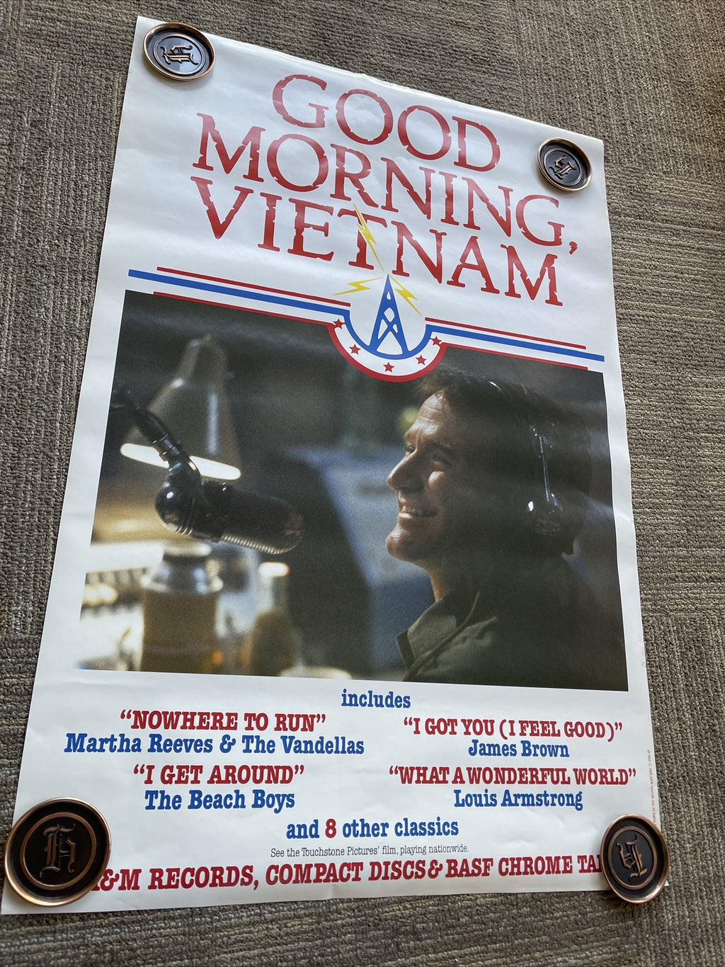 #164 1988 Robin Williams Good Morning Vietnam Record Store Promo Poster 24x36”0