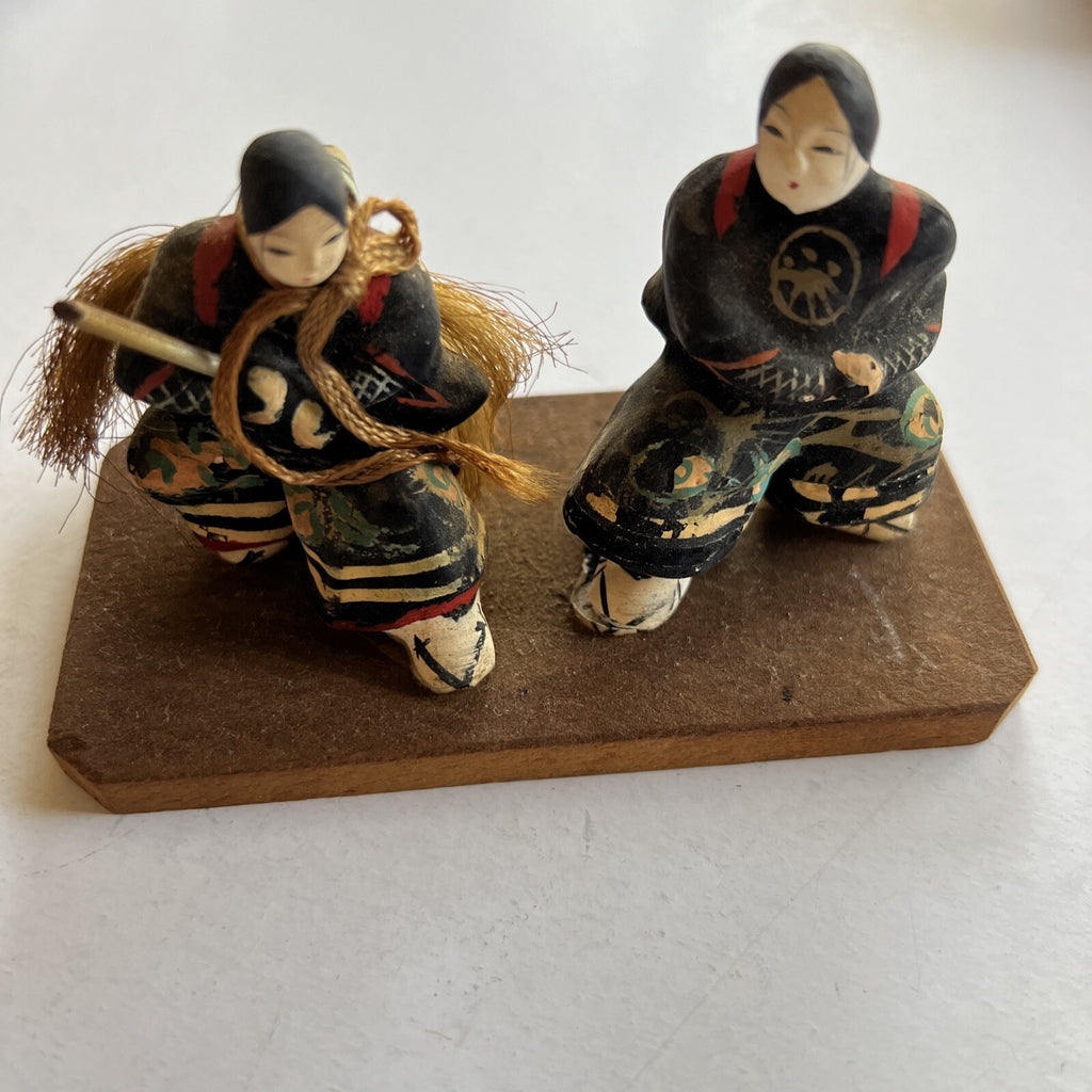 Handpainted Vintage Japanese Clay Opera Figures On Stand *Description*0