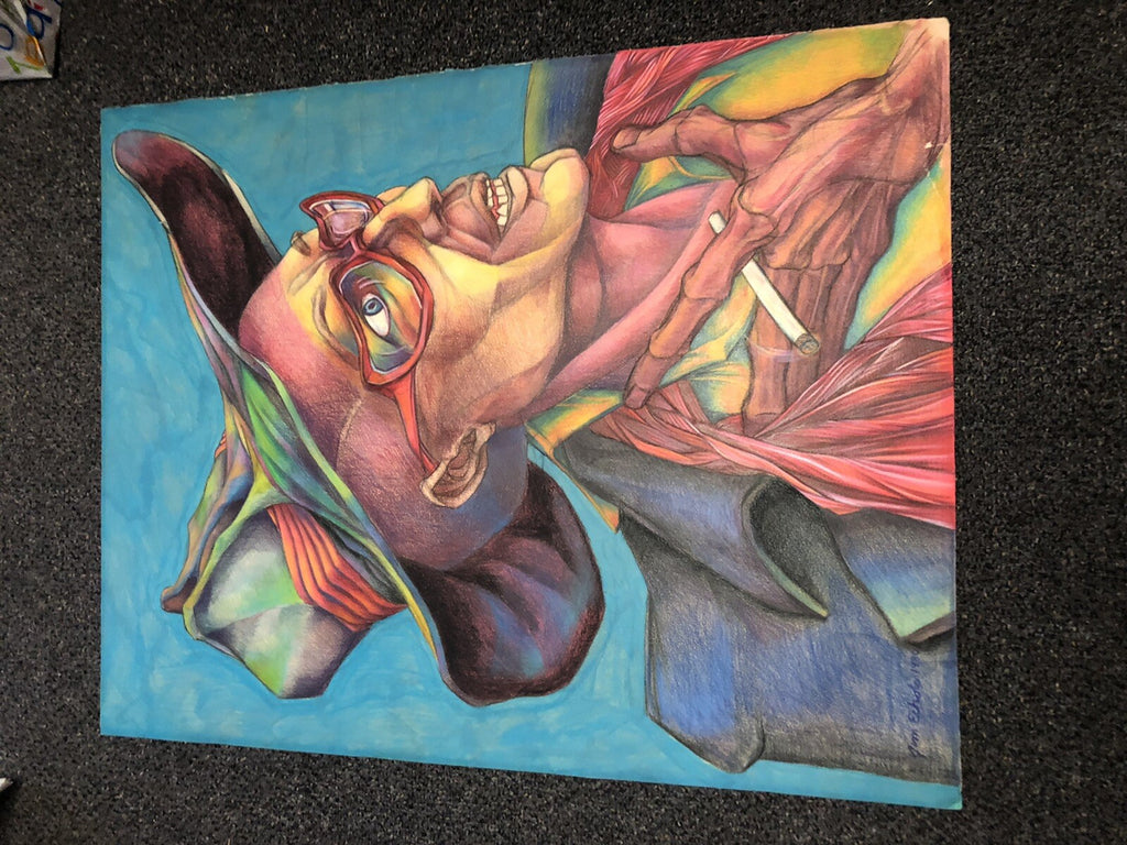 Vintage 1980 Original Art Vibrant Pastel By Tim Echols SIGNED Surrealism 28”x22”0