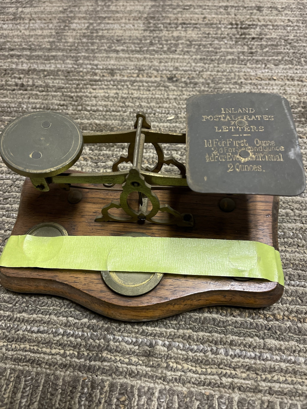 Antique 1800s Postal Scale w 3 weights and postal rates0