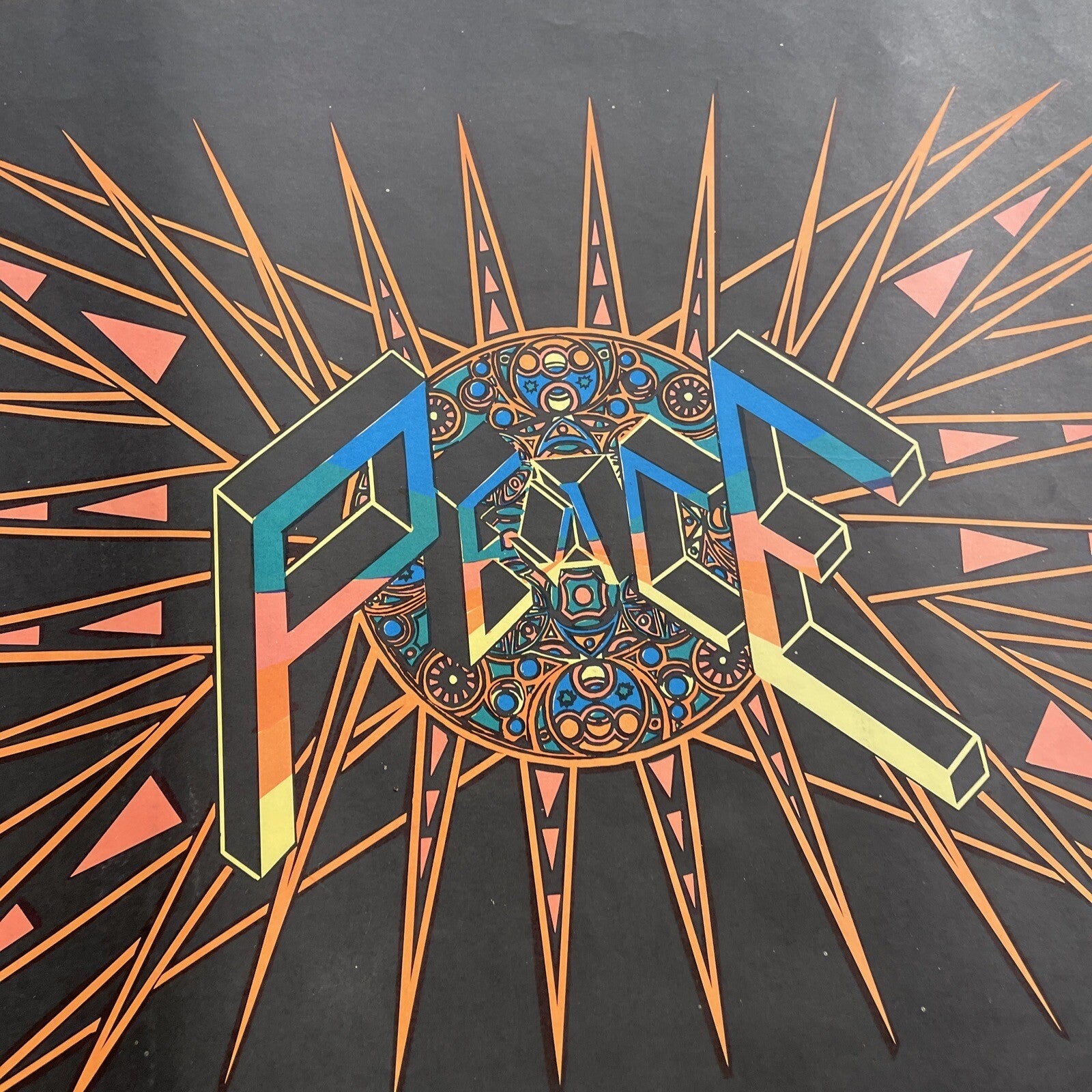 #198 1976 Vintage Peace Love Freedom Hippie Headshop Blacklight Poster 23” X 29”8