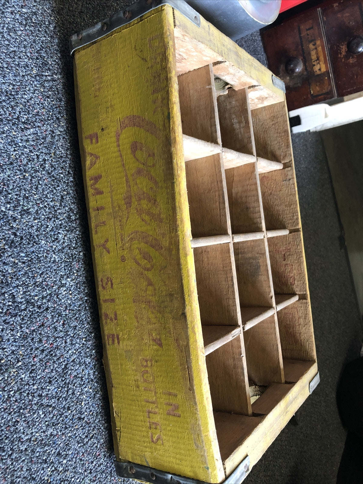 Vintage Yellow Wooden Crate Coke Coca-Cola Family Size Carry’s 120