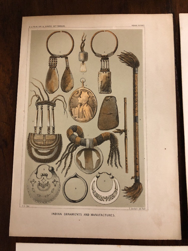1860 Indian Surveys 35th parallel Lithograph Navajos Railroad Mojave Zuni Lot6