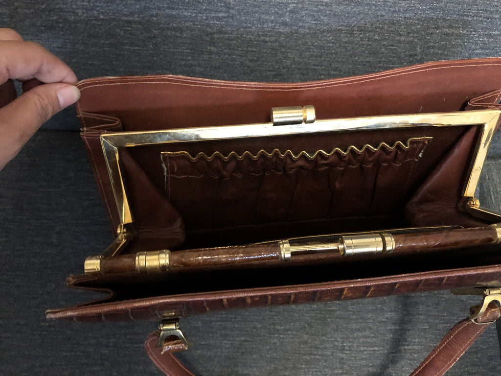 Unique Vintage Crocodile Handbag Purse Antique6
