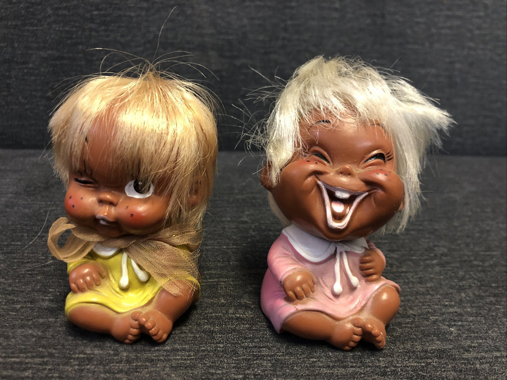 Vintage Ugly Funny W YSC  DOLL JAPANESE Pair Plastic Real Hair0