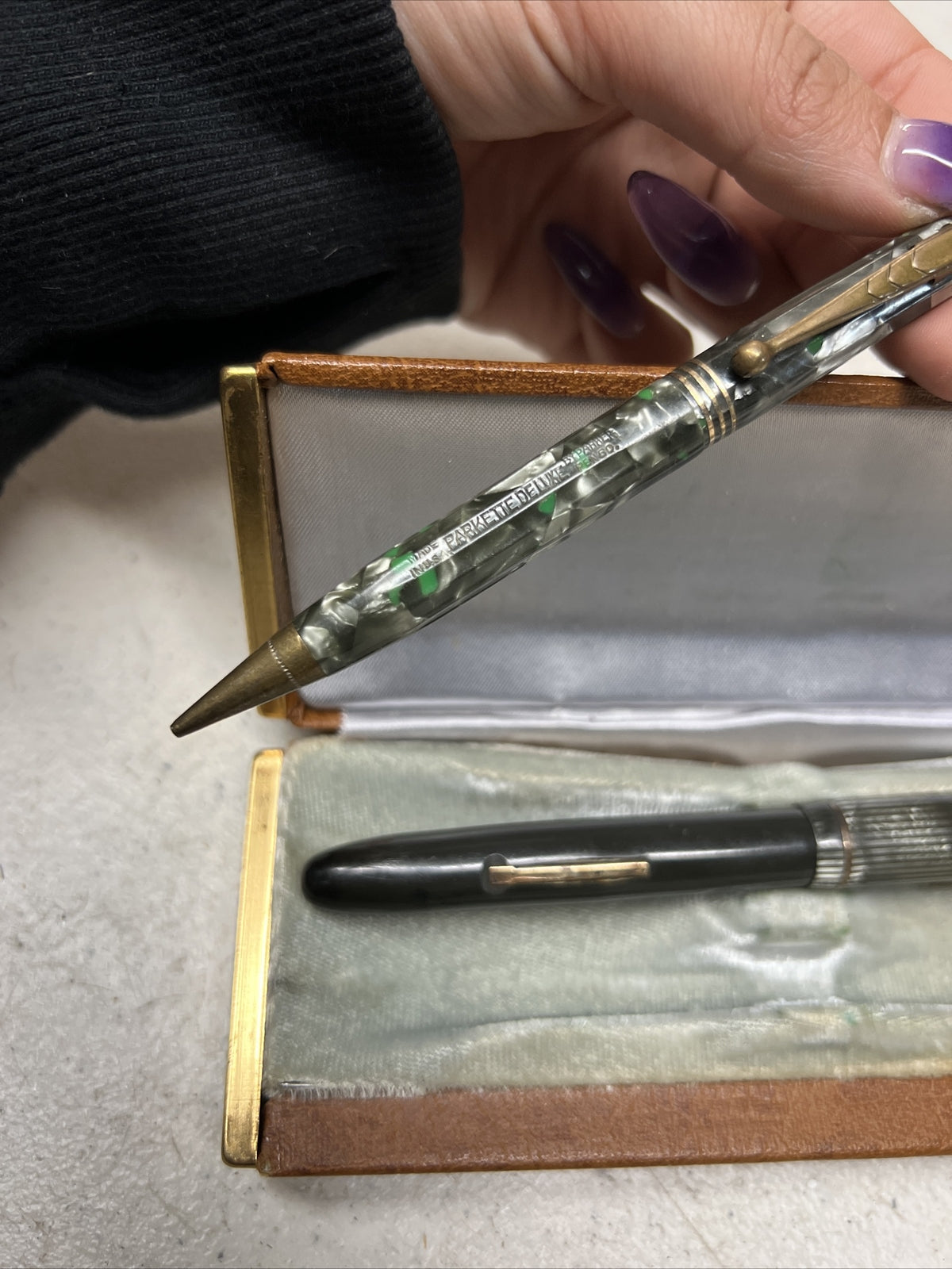Vintage Venus President / Parkette Fountain Pen And Pencil Set WW2 Era In Case7