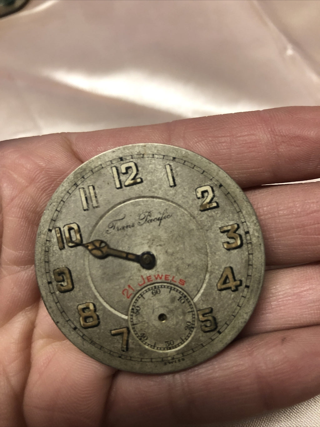 Vintage TRANS PACIFIC 21 Jewel Pocket Watch No Case For Parts Or Repair1