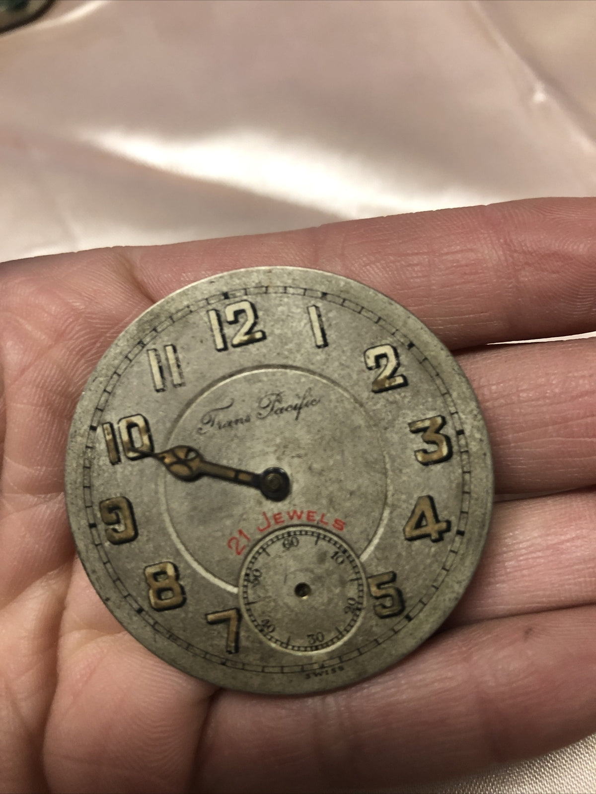 Vintage TRANS PACIFIC 21 Jewel Pocket Watch No Case For Parts Or Repair1