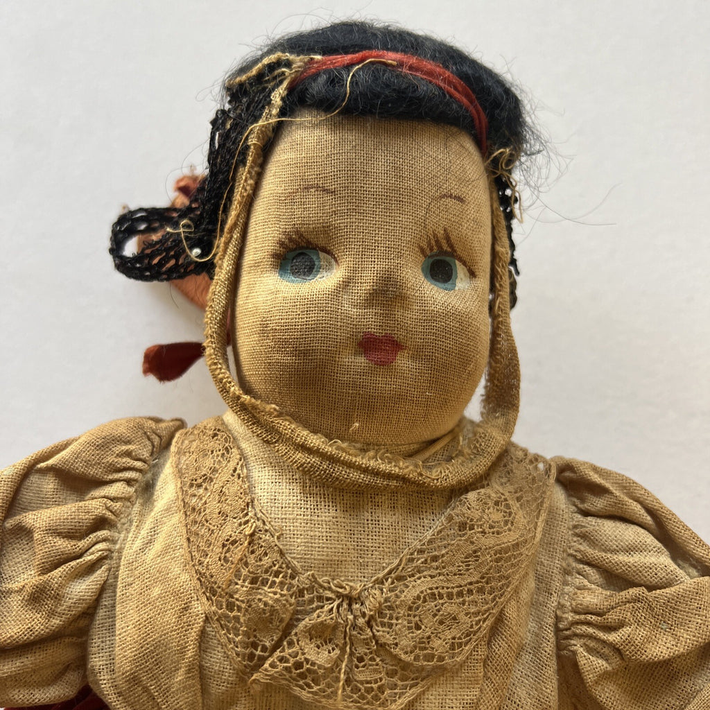 Lenci Type Italian * Antique Handmade Cloth Doll Painted Face 12”1