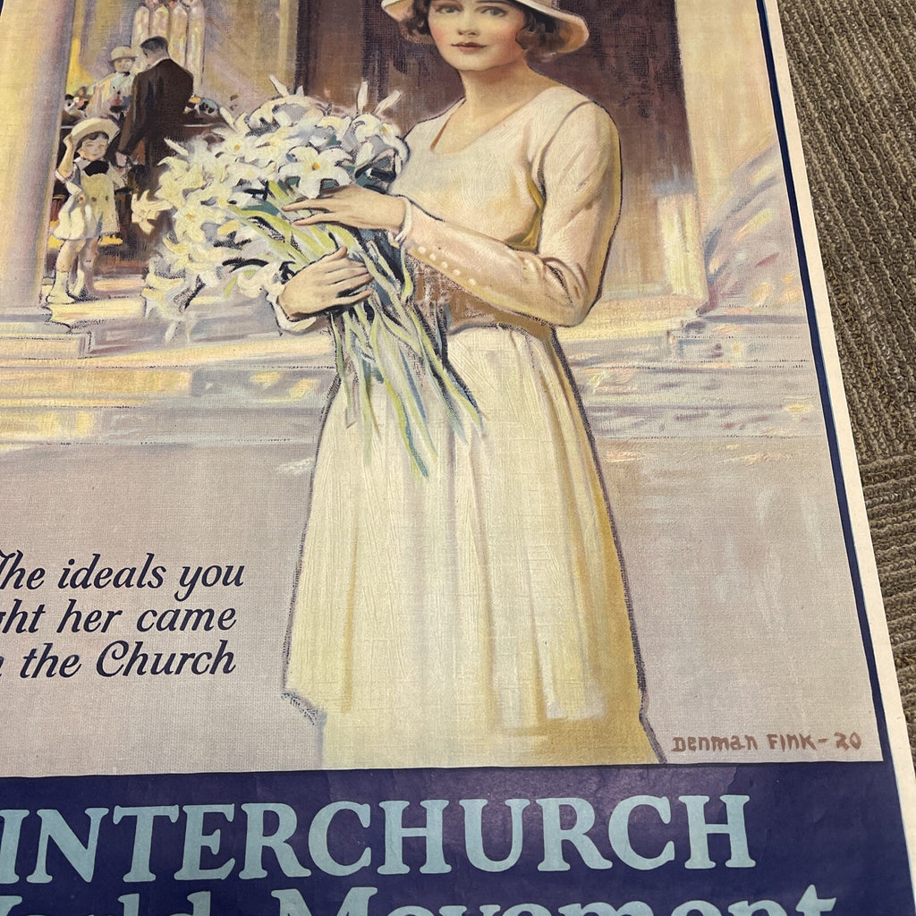 #197 Vintage 1940s Inter church World Movement Mother Daughter Poster 28x21”4