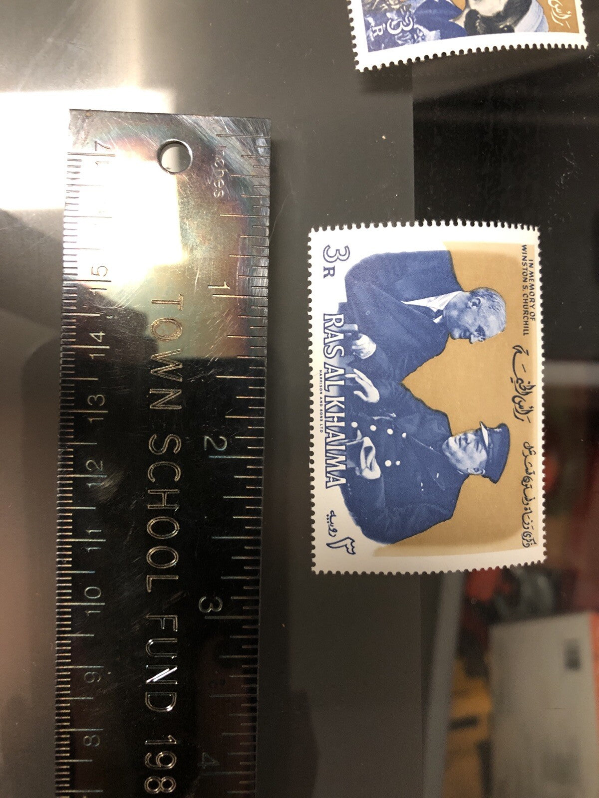 Lot 3: RAS AL KHAIMA 1966 RARE CURRENCY SURCHARGE “FILS” WINSTON CHURCHILL STAMP1