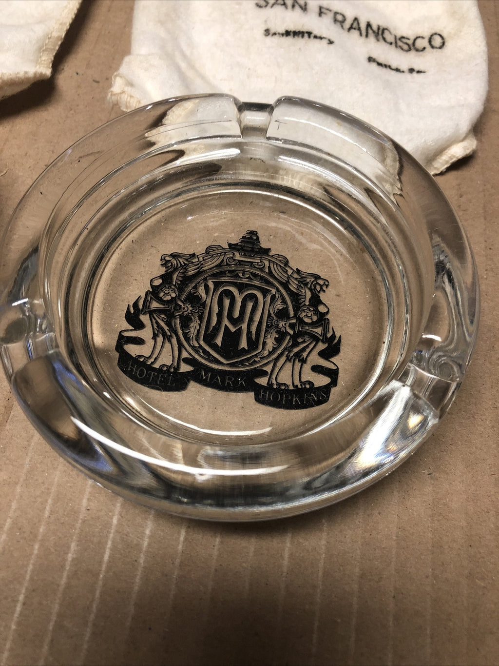 Vintage Lot Of 2 Mark Hopkins Hotel San Francisco Glass Ashtrays2