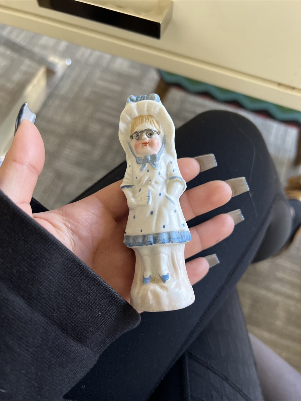 4” Vintage German Lady Figure With Glasses Bisque1