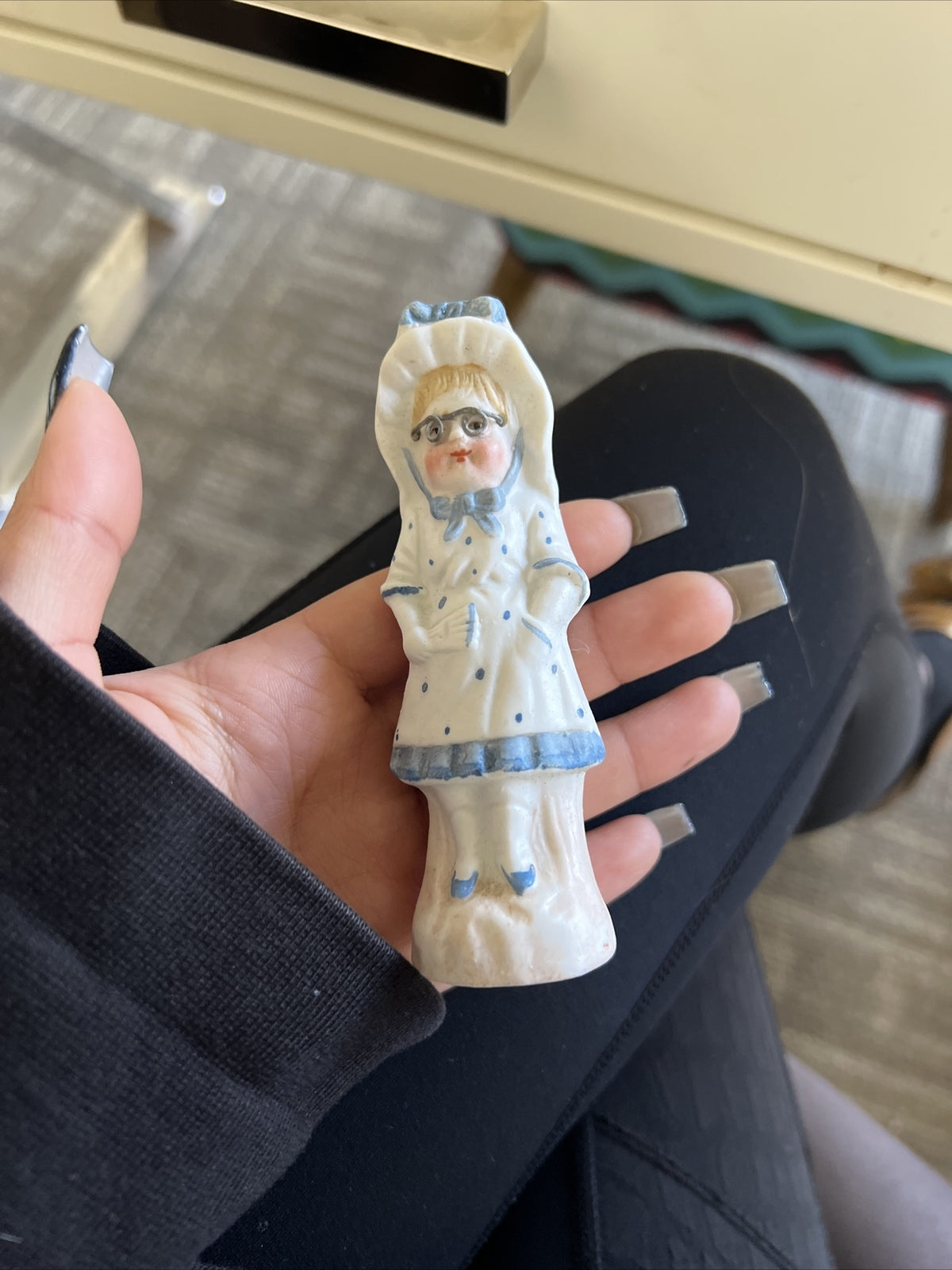 4” Vintage German Lady Figure With Glasses Bisque1