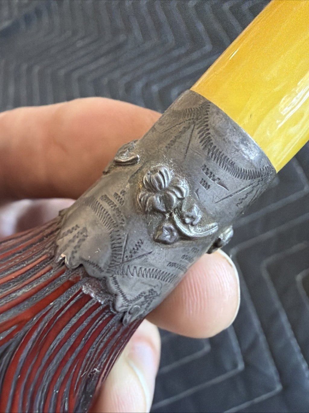 LARGE Antique 1800's carved dragon claw meerschaum pipe Egg Yolk Amber Sterling5