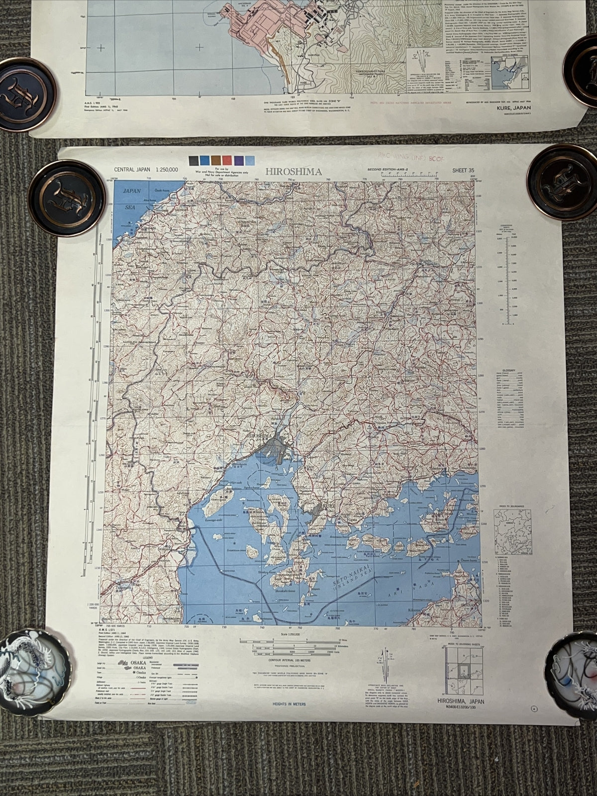 3 Vintage Posters Hiroshima Kure Nagasaki Japan Plan Maps1