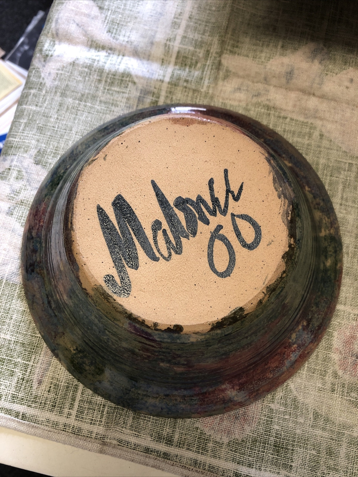 Vintage Hand Thrown Ceramic Pottery Bowl Floral Signed By Artist 8”x2.5”2