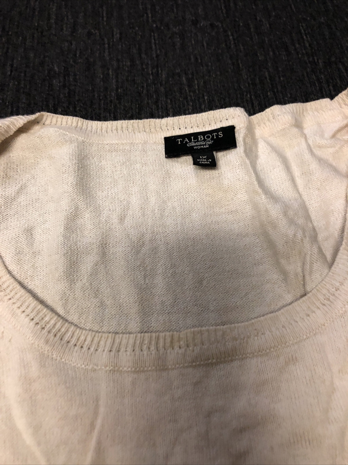Talbots Cream Blouse Size 1L Petite Knit ShortSleeve Sweater Silk Cashmere Blend1