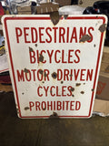 Original Calif Porcelain Freeway Sign  35” X 28” Bicycles Motor Driven Cycles0