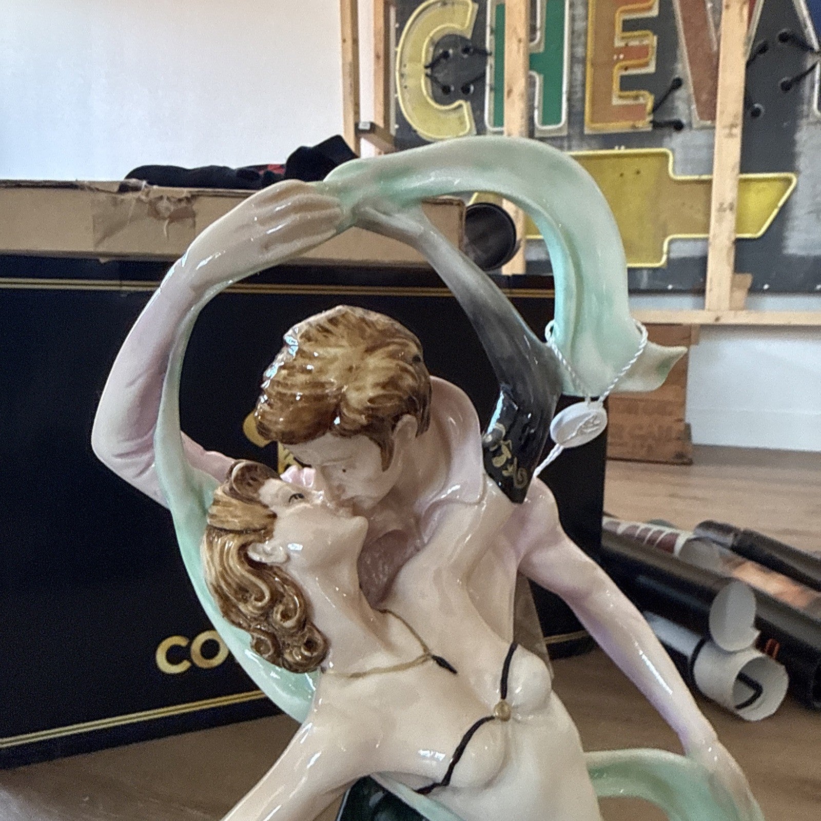 Vintage A. Santini Art Deco Tango Dancers Figurine Sculpture Made In Italy COA3