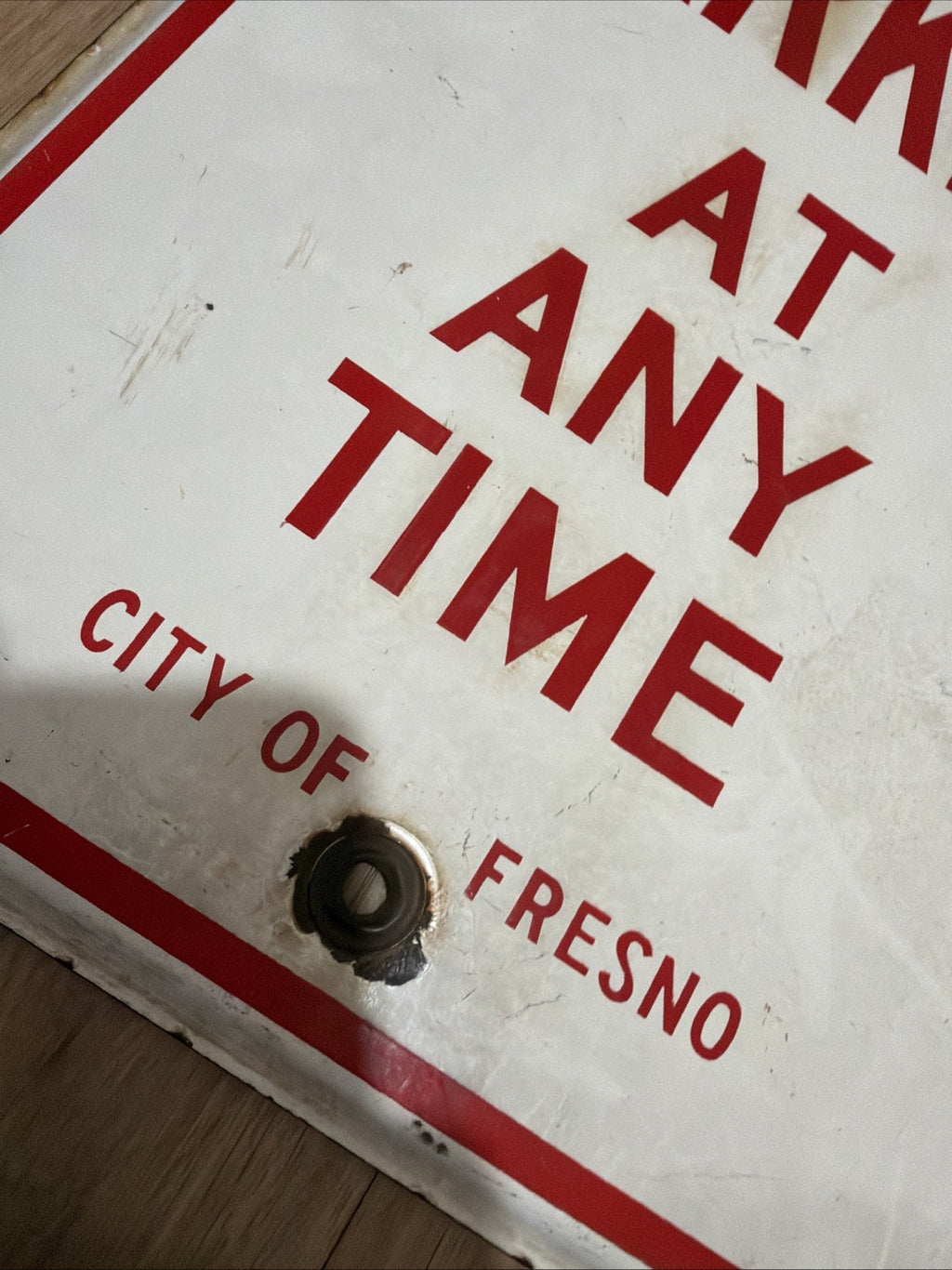 Vintage Porcelain enamel steel No Parking Sign California  City Of Fresno2