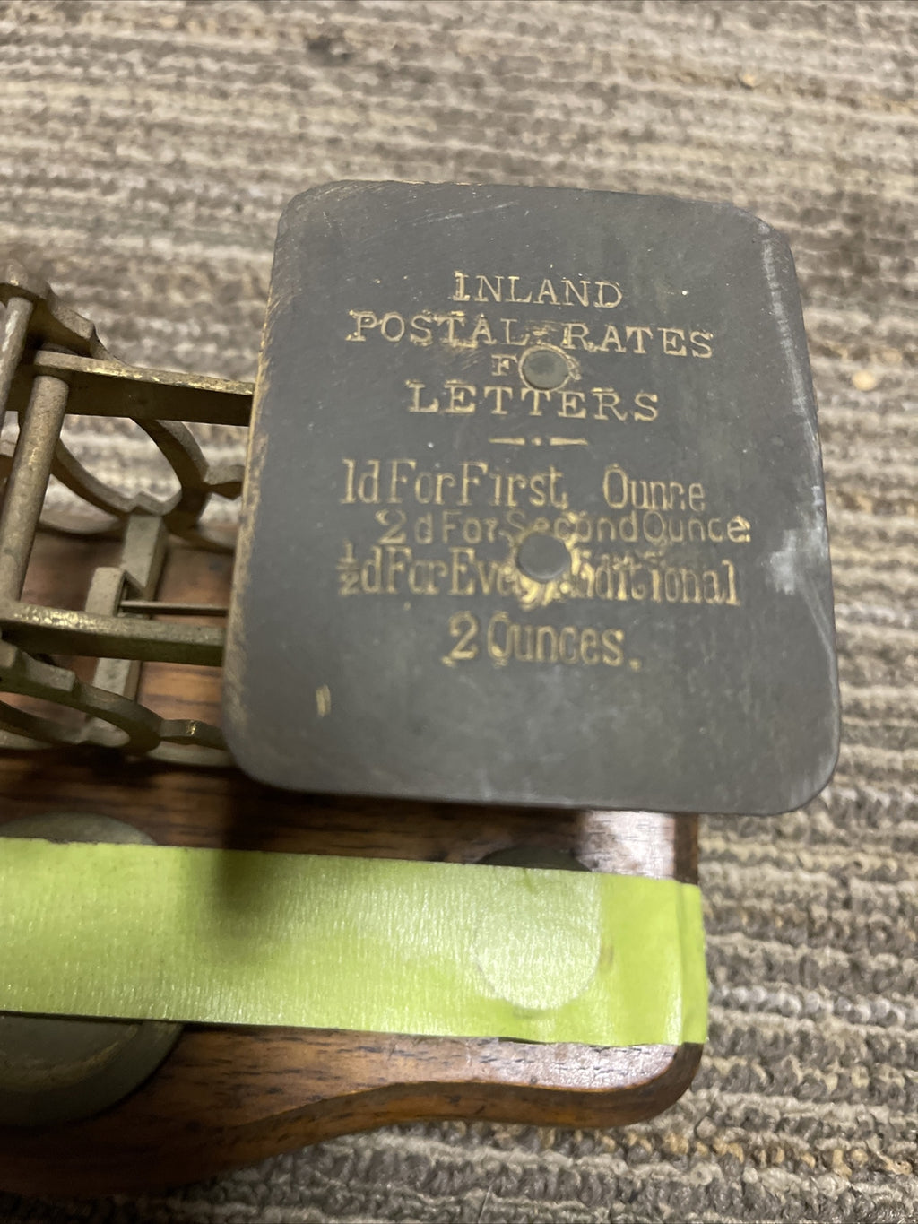 Antique 1800s Postal Scale w 3 weights and postal rates1