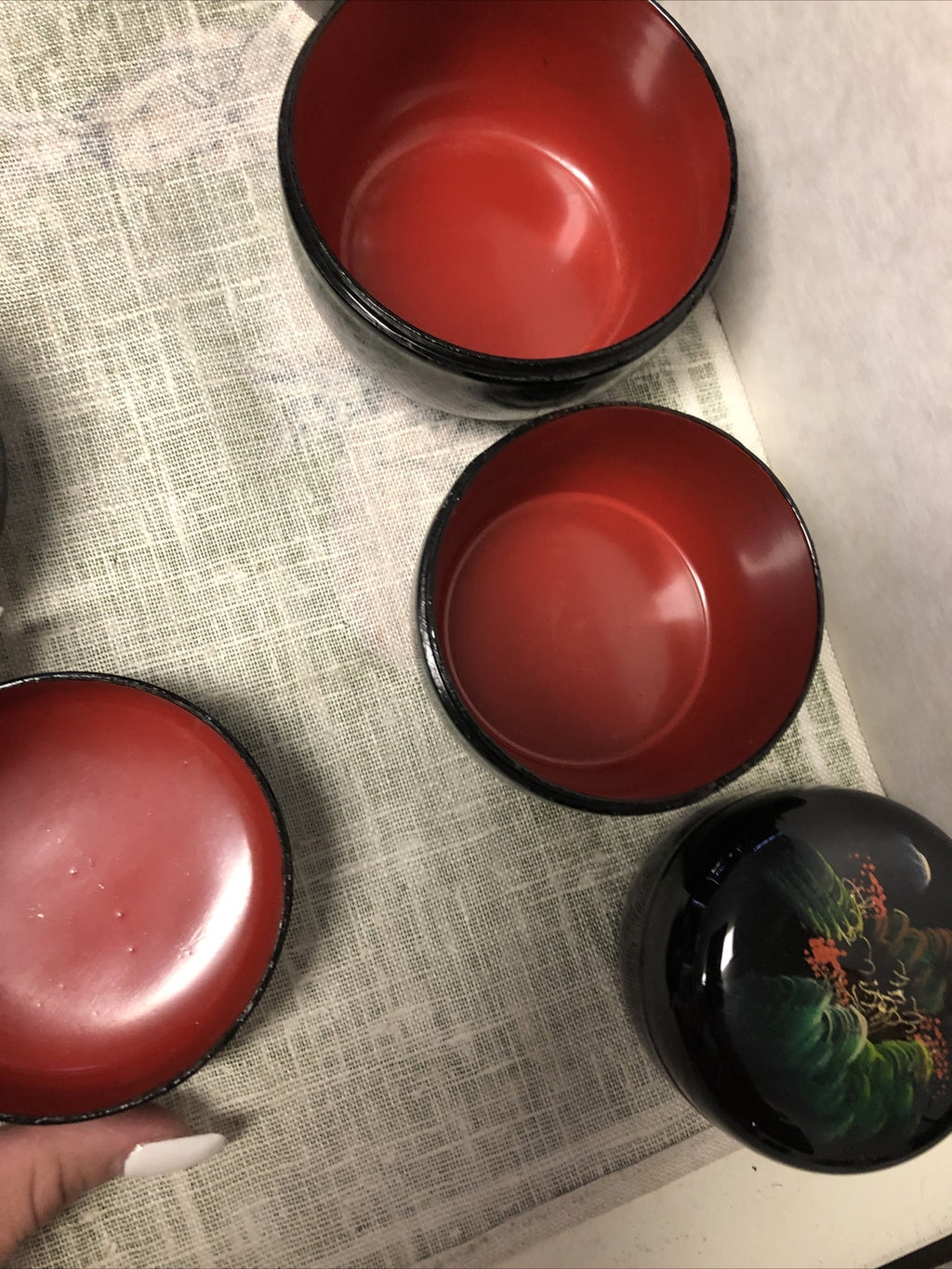 Vintage Fujian Lacquer Ware Asian Black Hand Painted Lot Of 66