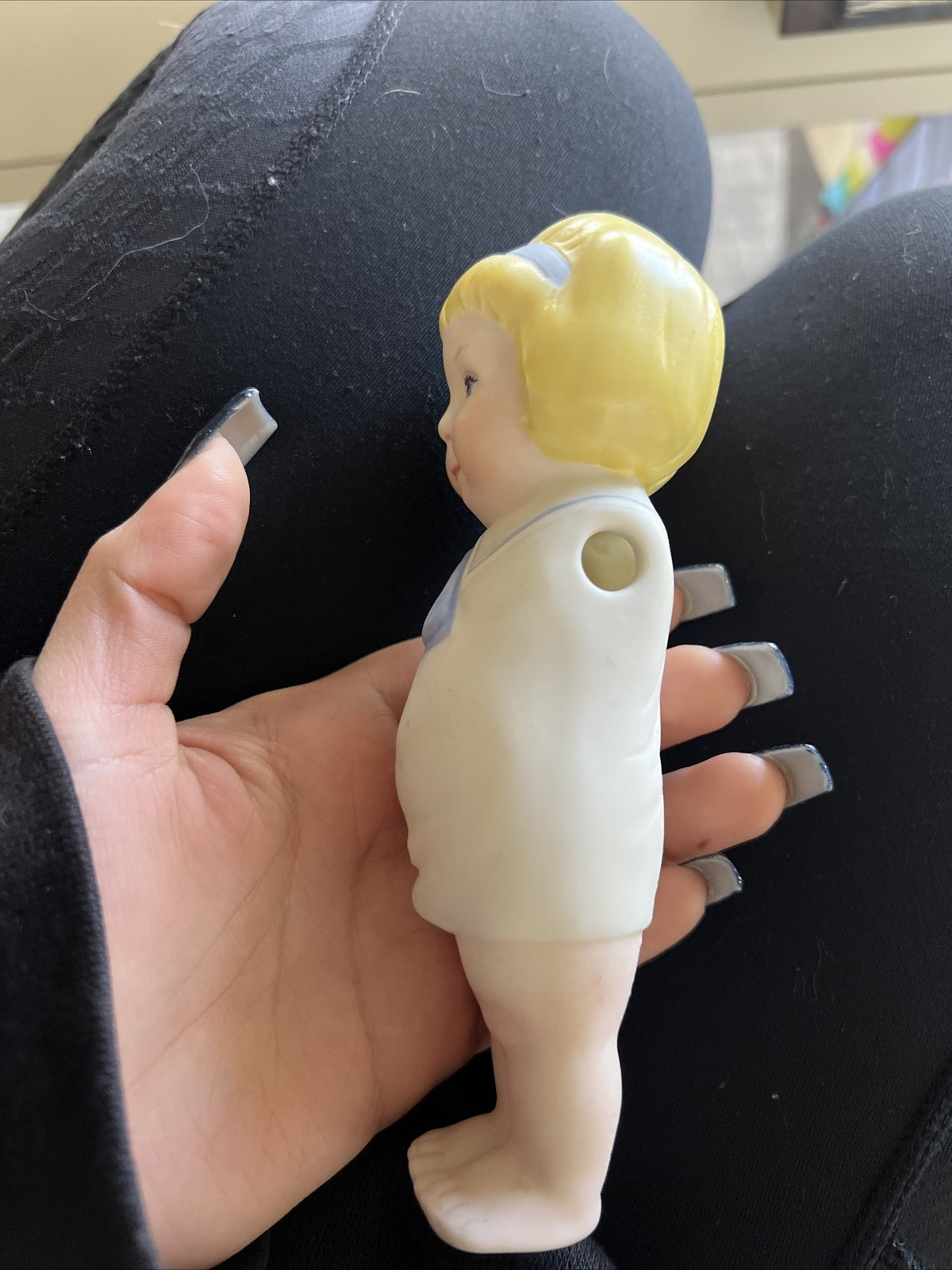 Vintage Antique All Bisque Toddler Doll Figure 6” Armless1