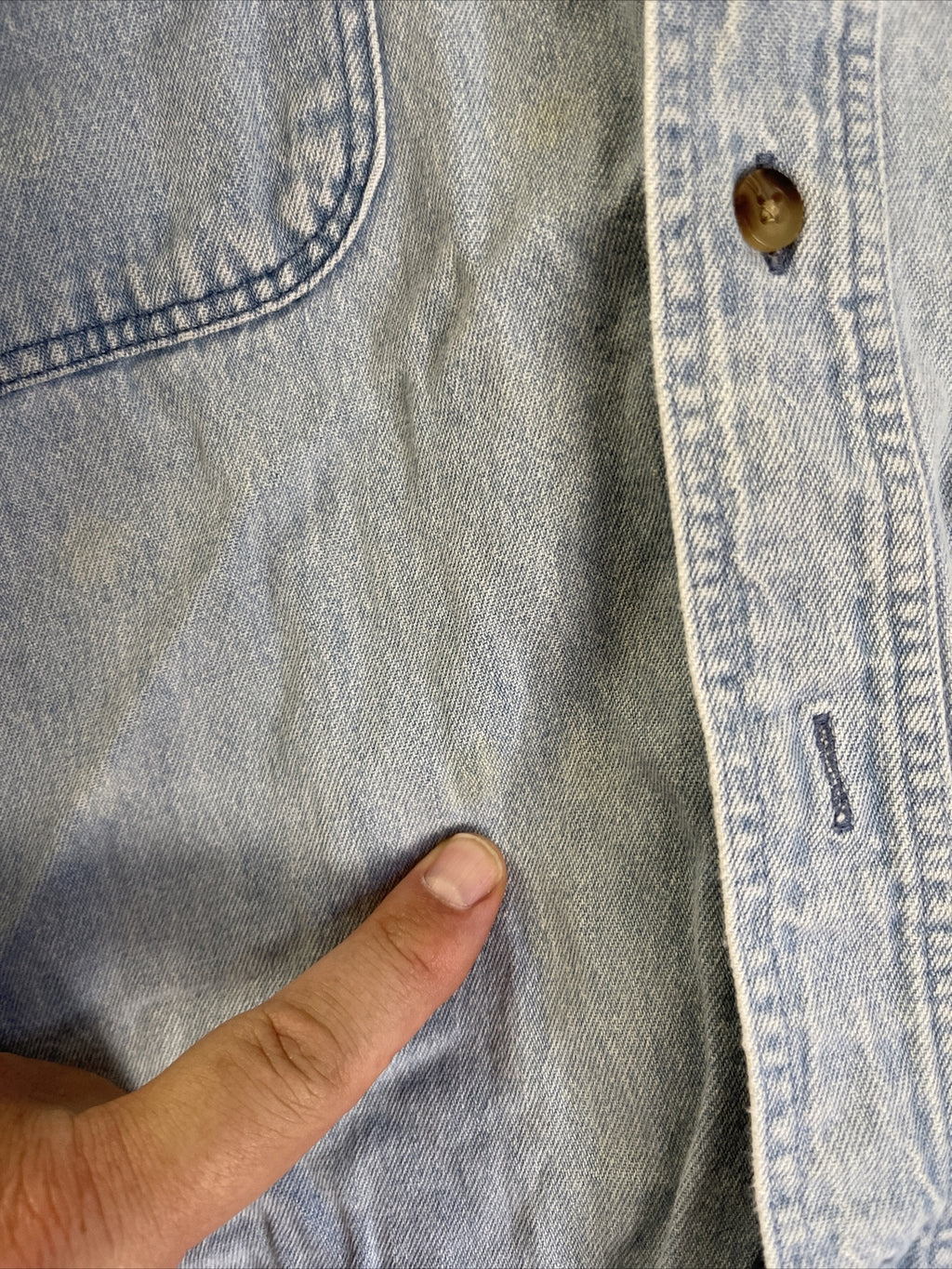 Woolrich Denim Elbow Patch Sz XL Long Sleeve Button Up Shirt Barn Chore Jacket8