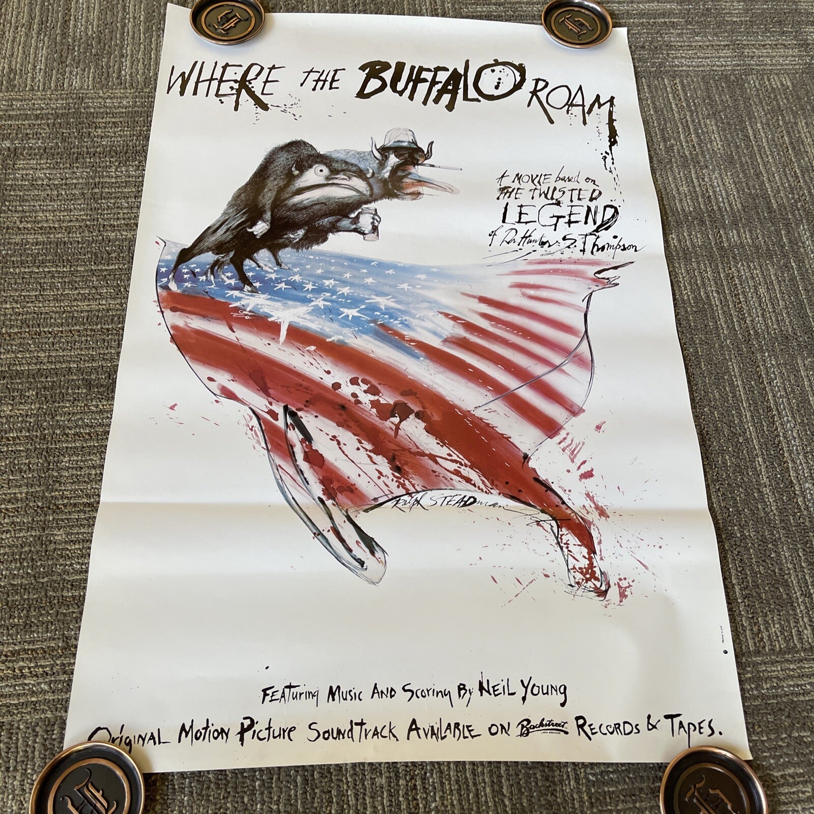 WHERE THE BUFFALO ROAM 1980 HUNTER  S THOMPSON Promo Poster Noel Young #490