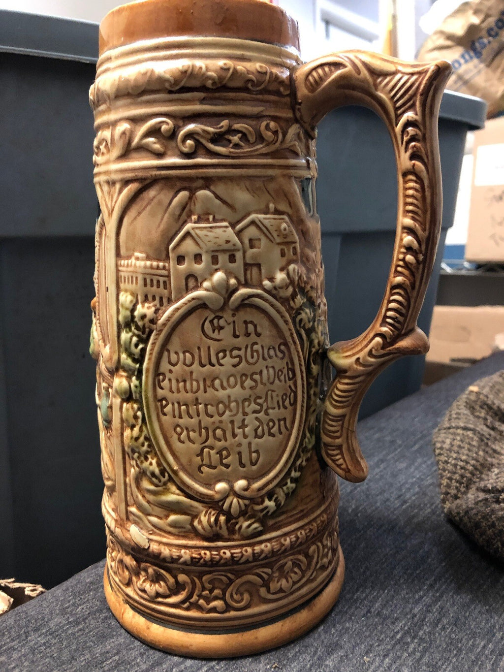 Beer Stein Mug Brown Black 9"1