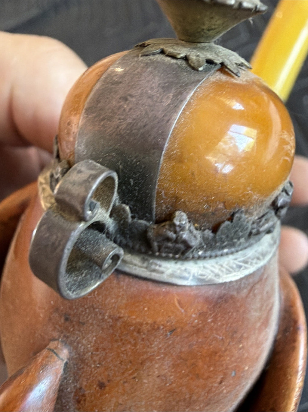 LARGE Antique 1800's carved dragon claw meerschaum pipe Egg Yolk Amber Sterling9