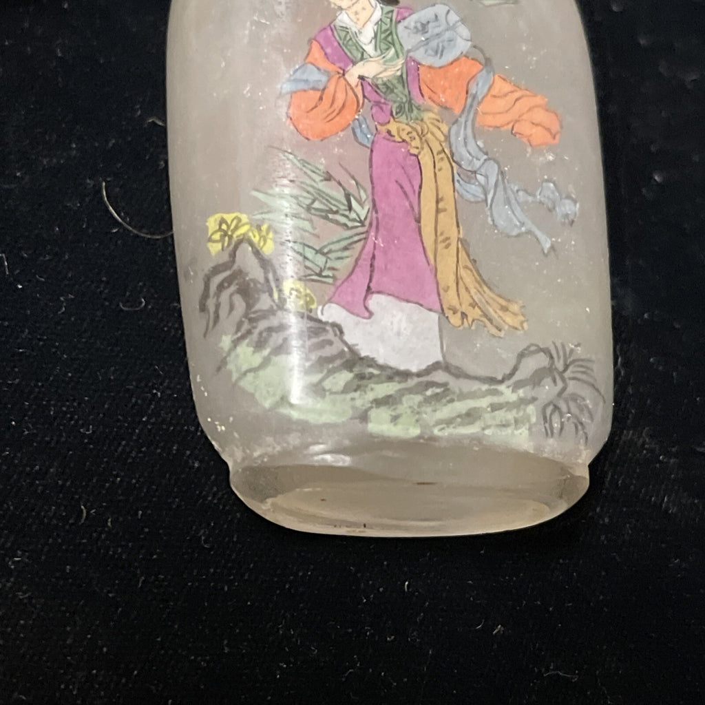 antique handmade Chinese glass carved stone reverse painted snuff bottle.5