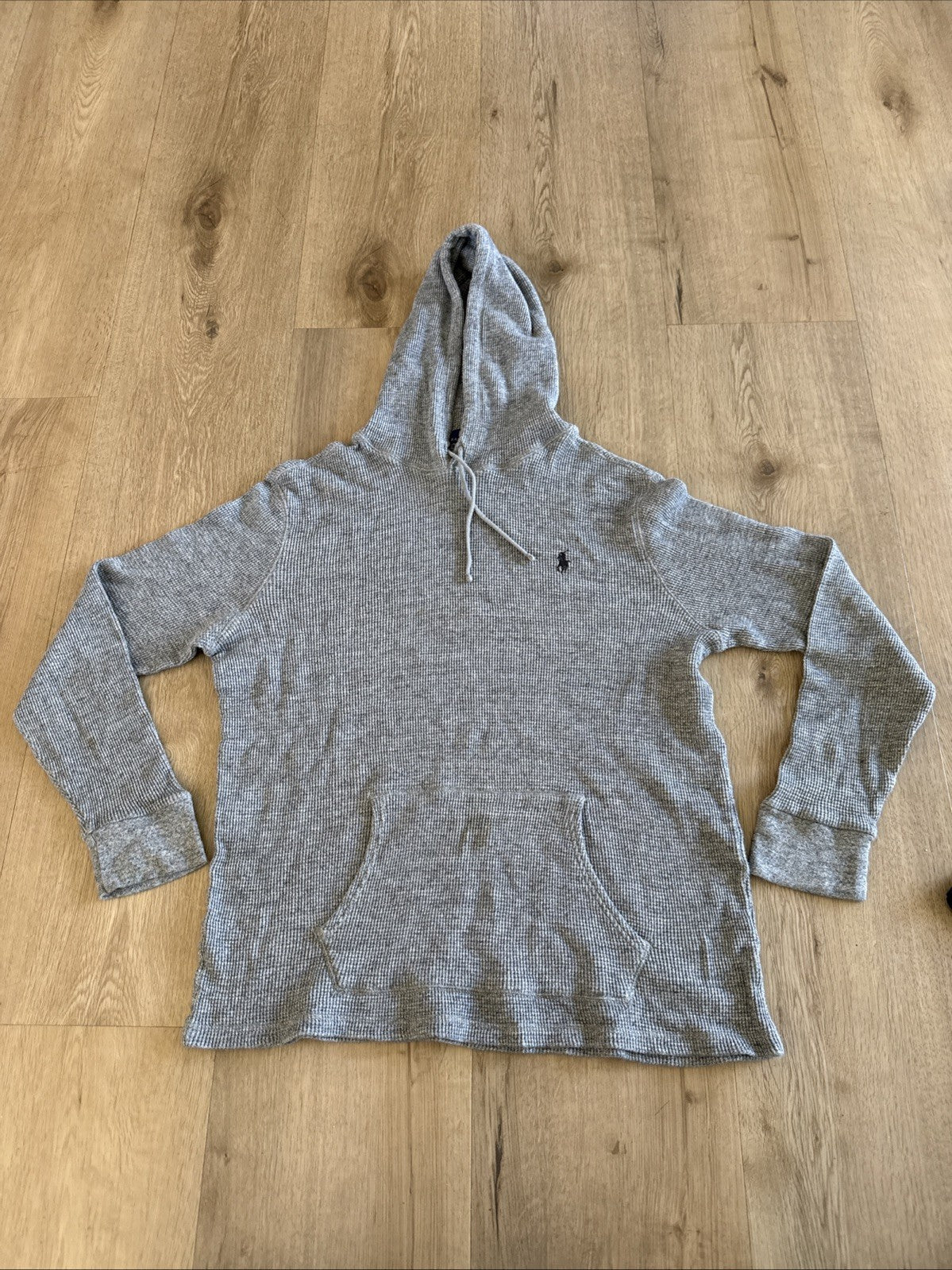 Polo Ralph Lauren Waffle Knit Hoodie Mens Grey Thermal Pullover sz XL0