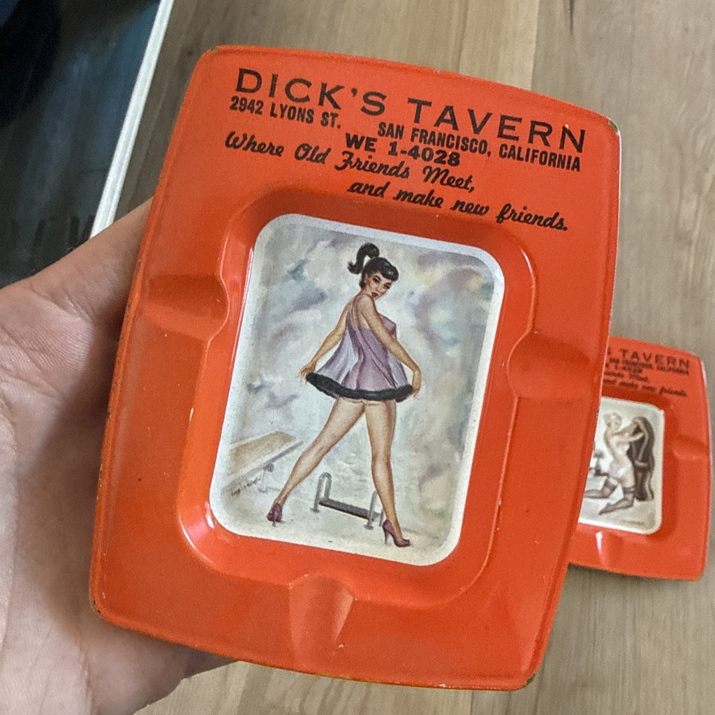 Vintage Dicks Tavern San Francisco Tin Pinup Girl Advertising Ashtray Lot4