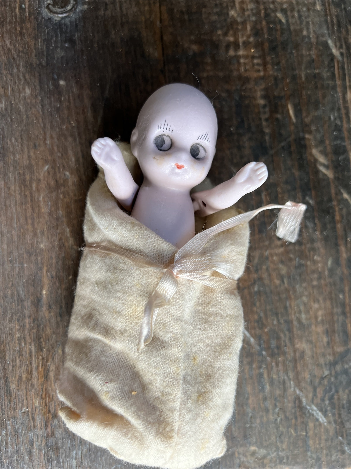 5.5” Vintage Baby in Blanket Side Glance Bisque Painted Face Doll2