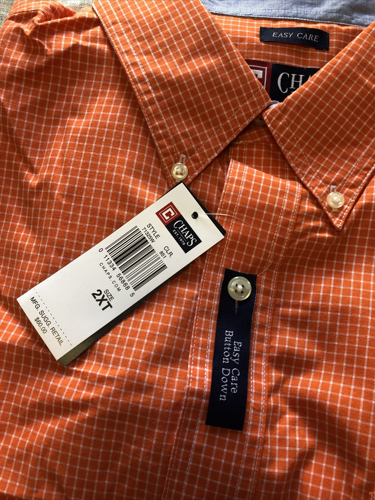 Chaps Button Down Orange Plaid Long Sleeve Shirt Size 2XL NOS2