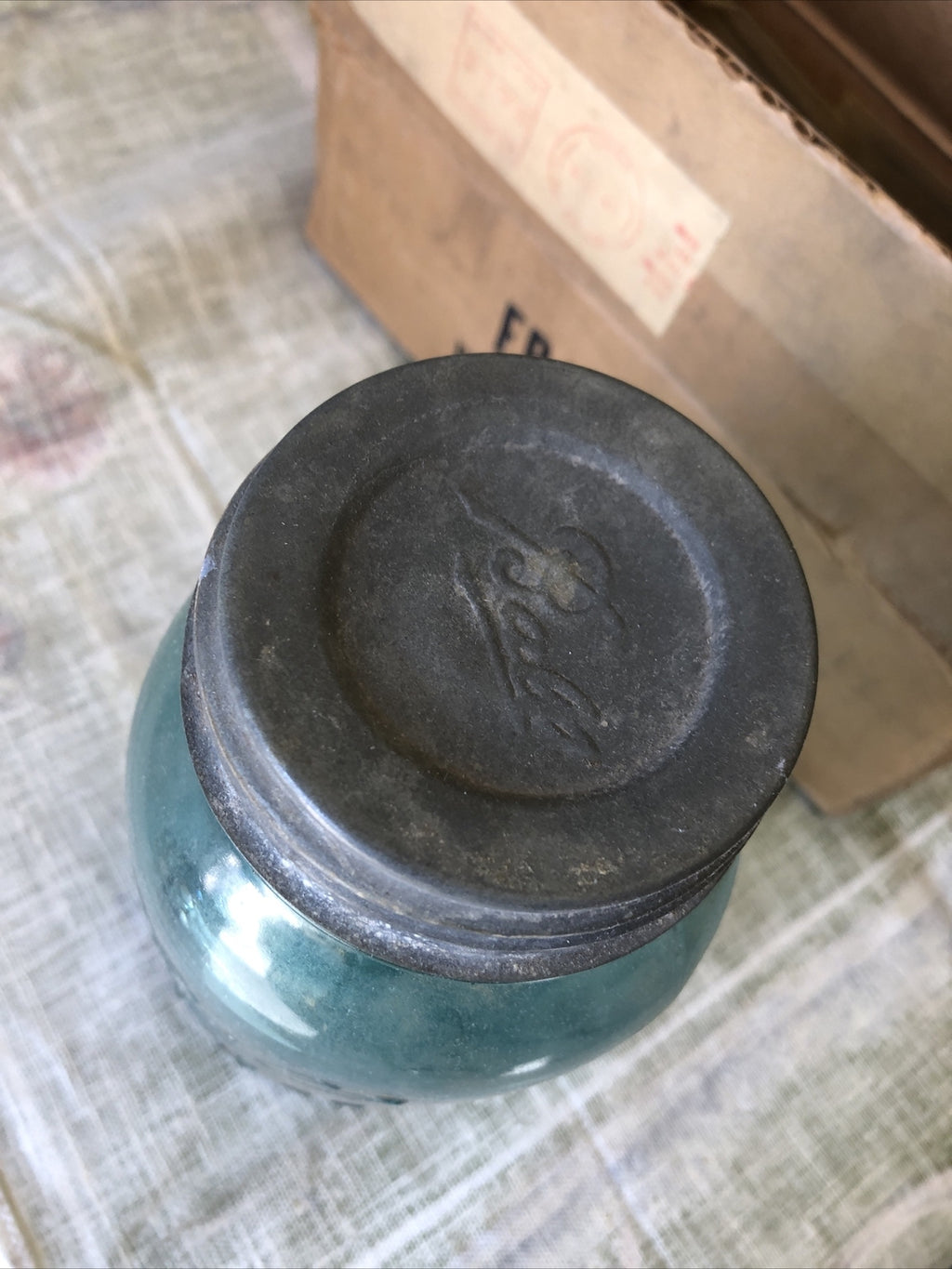 Vintage Perfect Mason Ball Aqua Canning Jar With Lid #4 A2