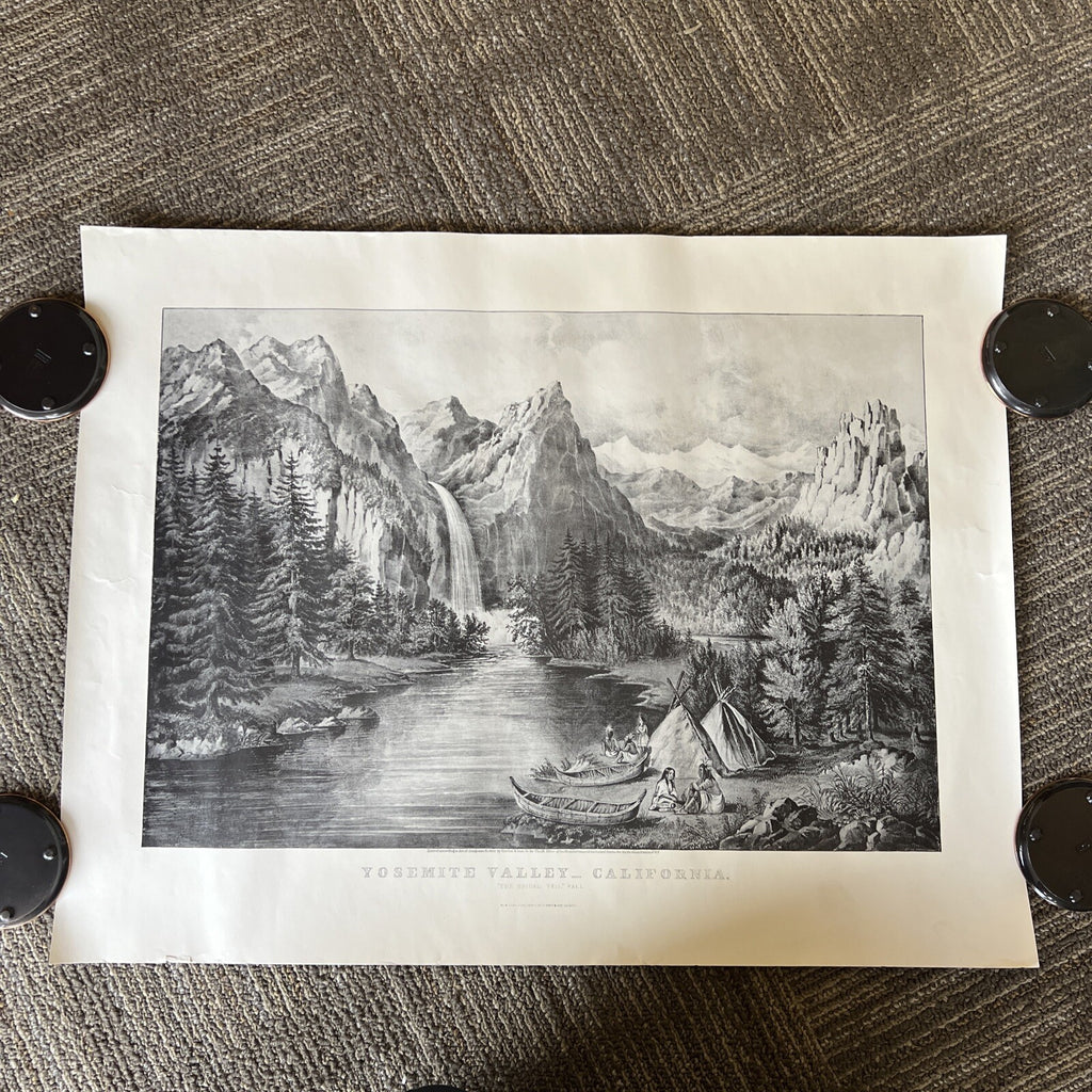 Vintage Yosemite Valley “The Bridal Veil” Fall  Black and White Poster 1