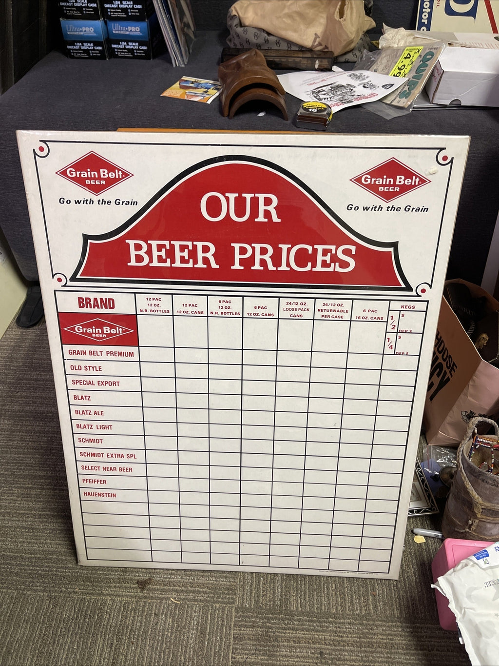 Vintage 1978 General Store Cardboard Display Sign Grain Belt Beer Priced 27”x21”0