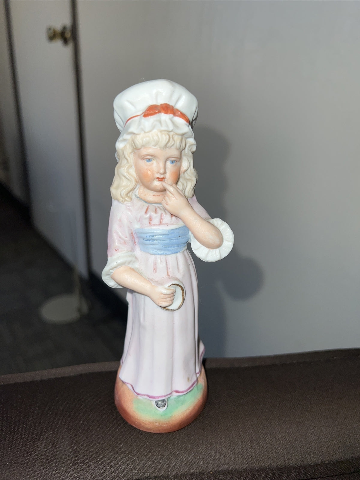 6.5” Vintage Bisque Painted Girl In Dress Figurine1