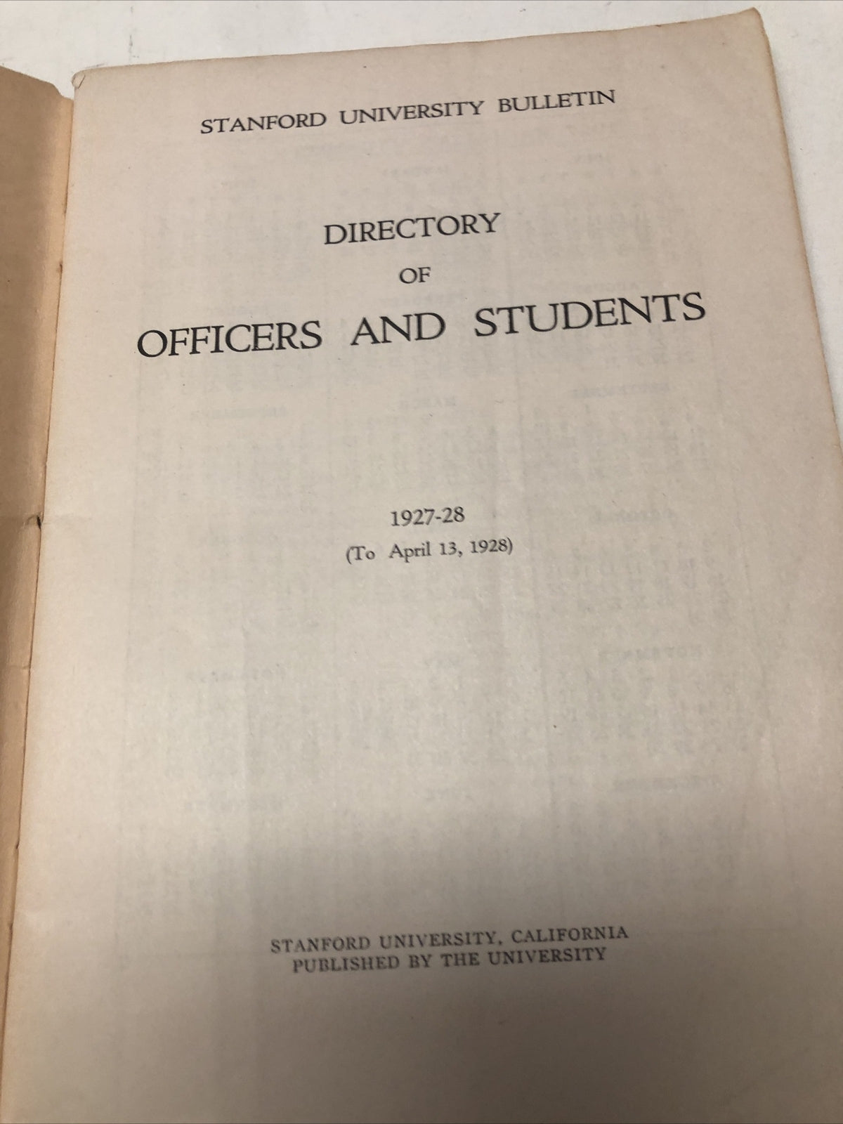 Stanford University Directory of Officers and Students Spring Quarter 1927-28 524