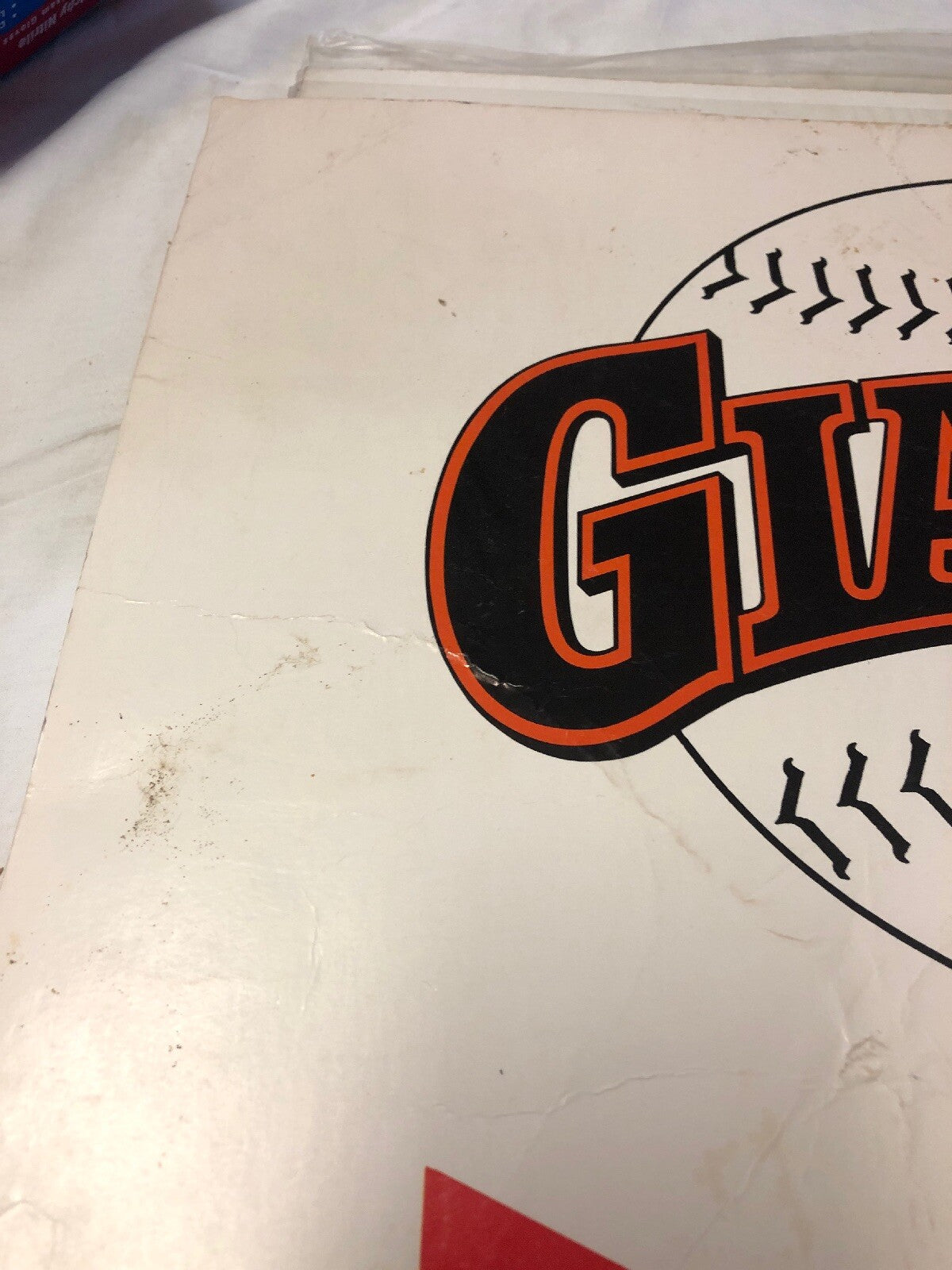 Vintage 1989  Giants Budweiser  Cardboard Sign 18”x17.5” Bit Folded On Corner4